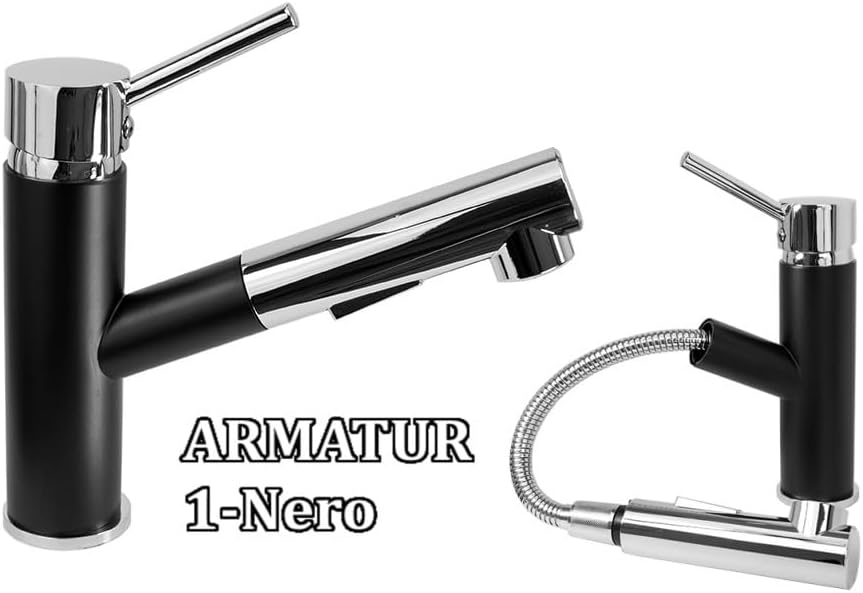 Rein Schwarz LINDBERGH® Antibakterielle Granit Spüle "MON44 + 1-Nero" + Siphon Einbauspüle Küchenspü