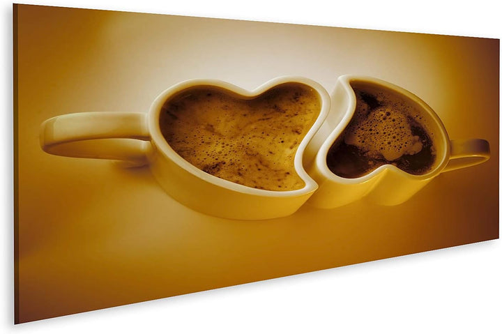 islandburner Bild auf Leinwand Herzförmige Tassen Kaffee Bilder Wandbilder Poster Leinwand 120x40cm
