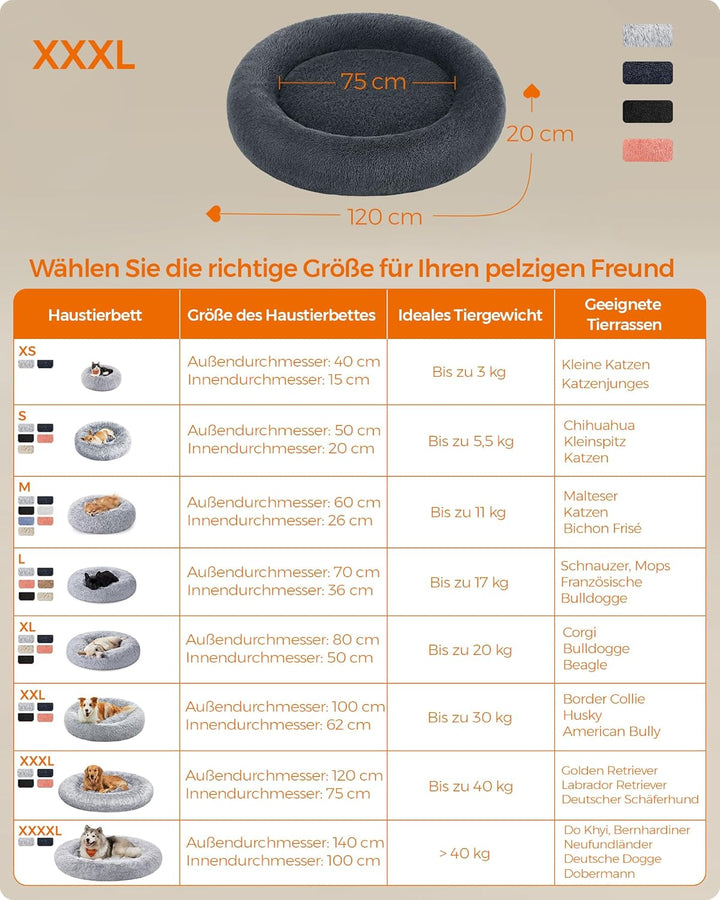 Feandrea Hundebett flauschig, Katzenbett, Donut Kissen, waschbar, Polsterung in der Mitte herausnehm