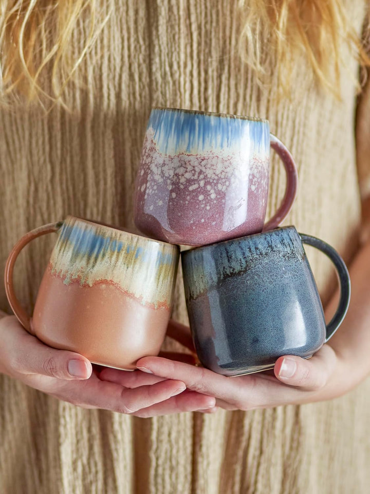 Bloomingville Tassen, grau blau rosa braun, Keramik, 3er Set