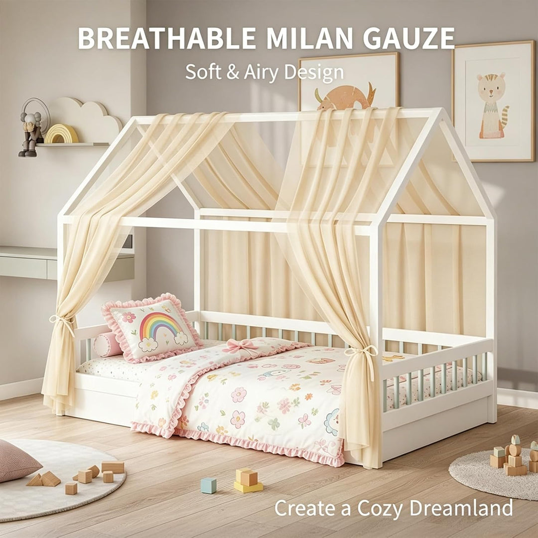 MeYuxg Hausbett Himmel Set, 2 Stück Betthimmel Hausbett für Hausbett Deko, 150x350CM Bio-Baumwolle H