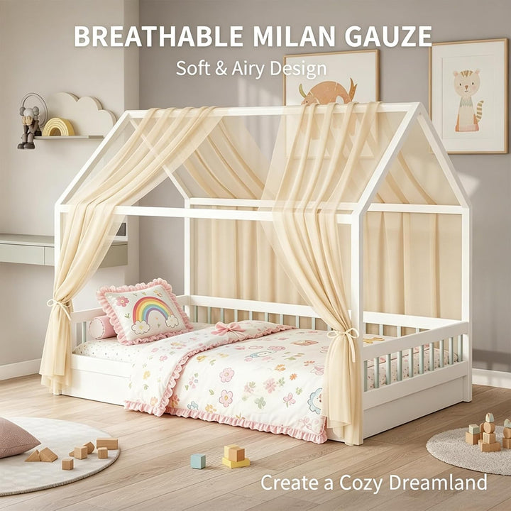 MeYuxg Hausbett Himmel Set, 2 Stück Betthimmel Hausbett für Hausbett Deko, 150x350CM Bio-Baumwolle H