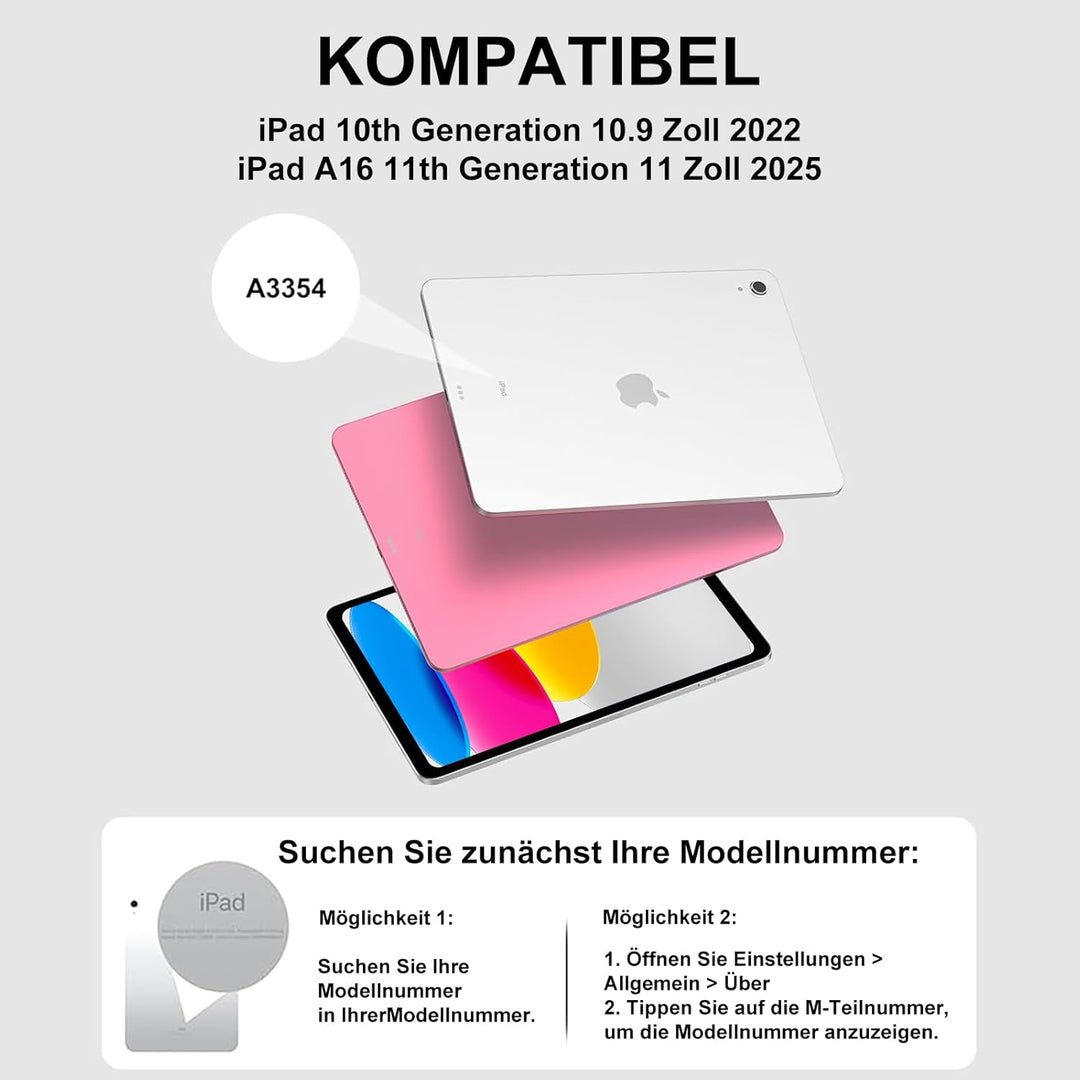 IVEOPPE Tastatur für iPad A16 11. Generation, QWERTZ Deutsch Bluetooth, Hülle Tastatur für iPad 10 1