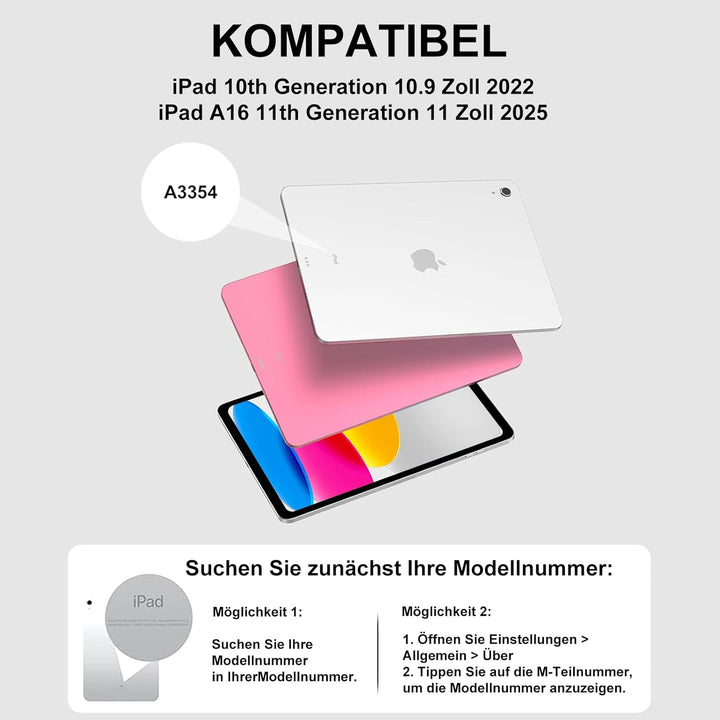 IVEOPPE Tastatur für iPad A16 11. Generation, QWERTZ Deutsch Bluetooth, Hülle Tastatur für iPad 10 1