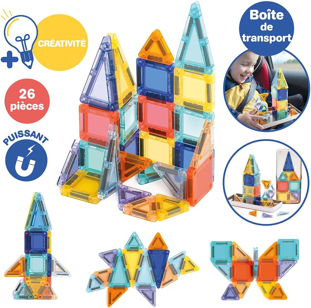 LUDI – Magnétique Mini – Kompaktes magnetisches Konstruktionsspiel – 26 magnetische Teile – Metallbo