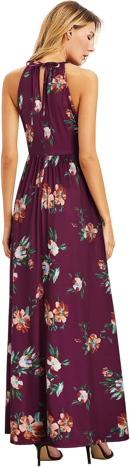 KILIG Damen Sommerkleid Lang Elegant Sommer Neckholder Kleid Hochzeitsgast Maxikleid Partykleid Schl