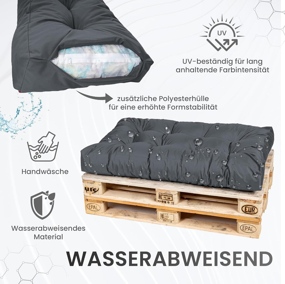 TexDeko® Garden halbes Palettenkissen 60x80x18cm Anthrazit | In- & Outdoor, wasserabweisend, UV-best