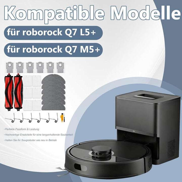 Zubehör für roborock Q7 L5+, Q7 M5+ Staubsauger, 2 Hauptbürste, 6 Wischtücher, 6 Filter, 6 Seitenbür
