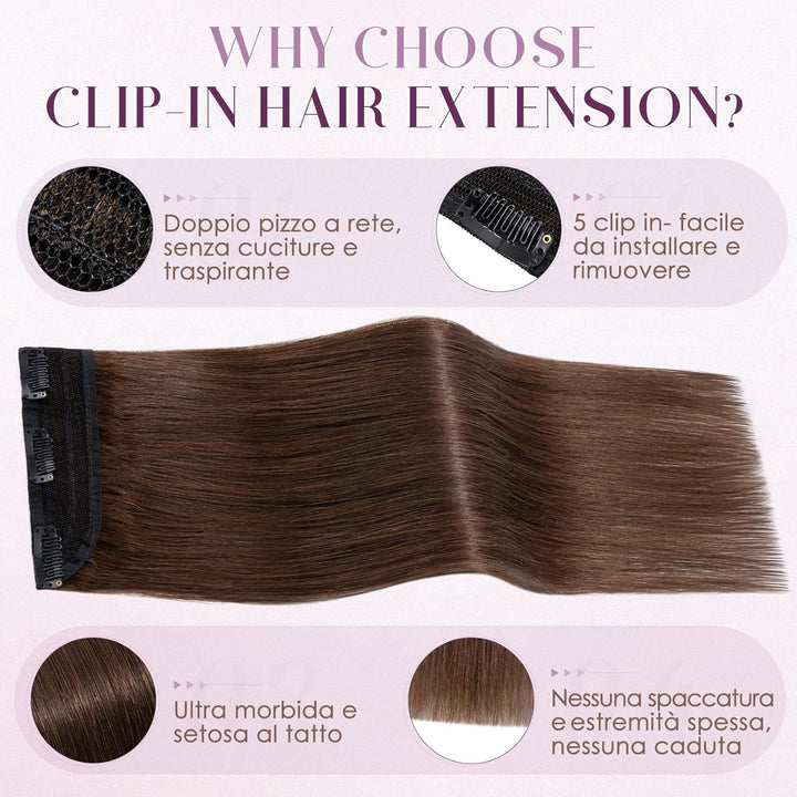 Extension a Clip Cheveux Naturel Monobande - Epaisseur Fine - Rajout Vrai Cheveux Humain (#04 Châtai