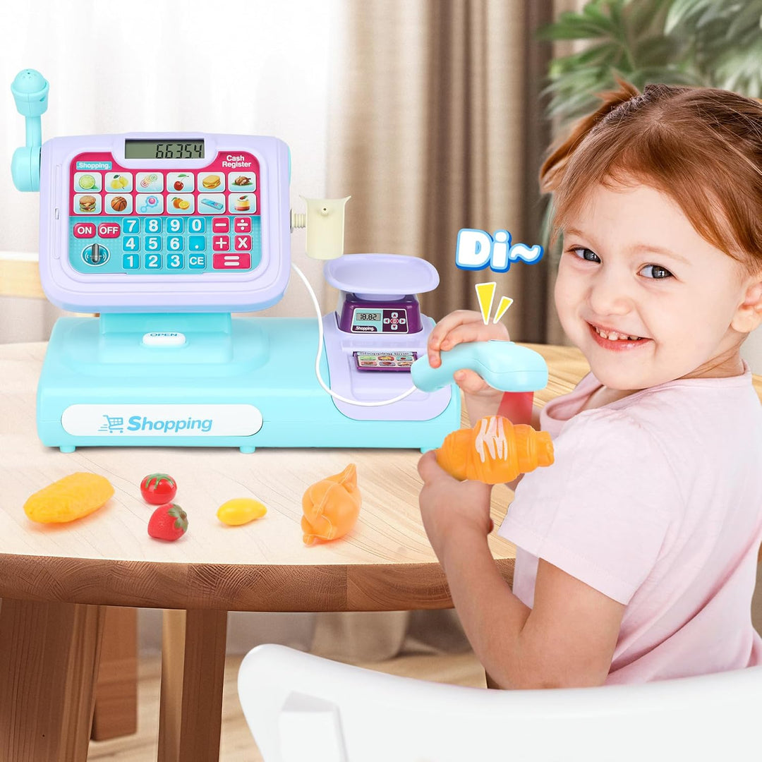 Kinder Kasse Spielzeug mit Scanner, Elektronische Registrierkasse mit Mikrofon Sound Rechnerfunktion