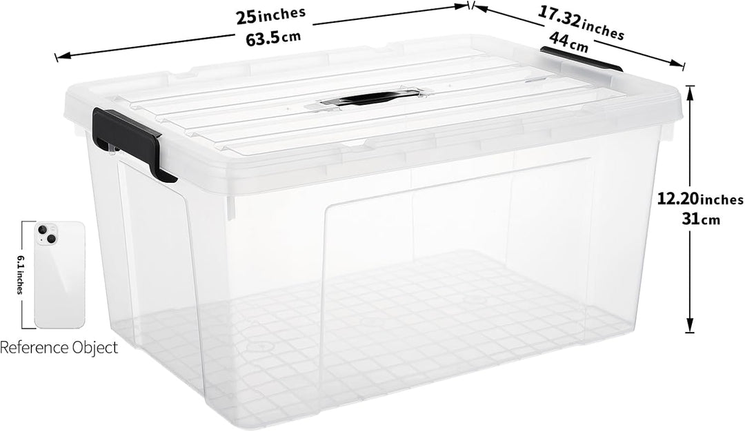 Cetomo,65L,4er-Pack, Aufbewahrungsbox mit deckel,Aufbewahrungsboxen, mit Clips, stapelbar, Wohnzimme