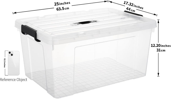 Cetomo,65L,4er-Pack, Aufbewahrungsbox mit deckel,Aufbewahrungsboxen, mit Clips, stapelbar, Wohnzimme