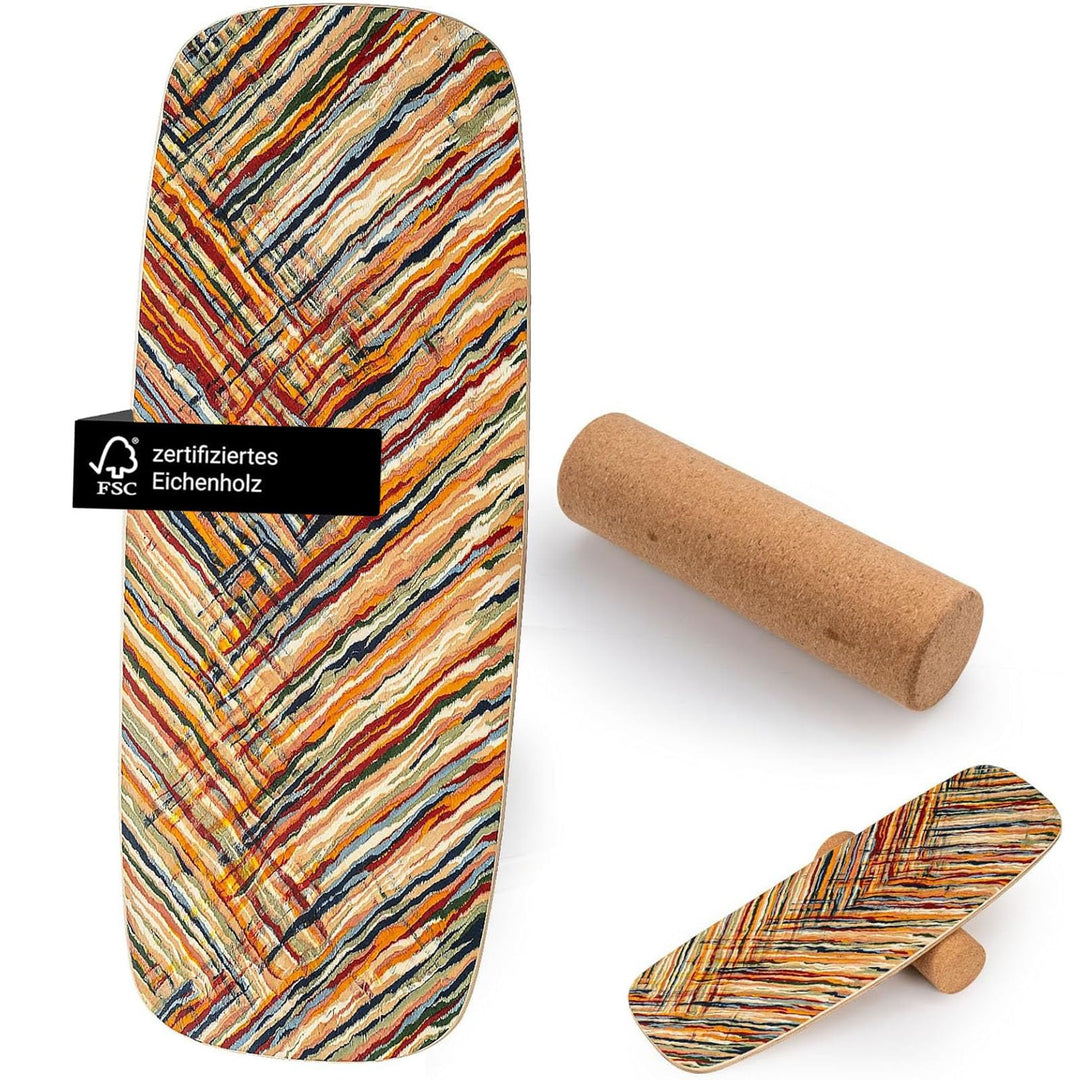 GYMAX Balance Board aus Birkholz, Wackelbrett mit Korkrolle, Indoor Surfboard für Surf-, Skateboard-