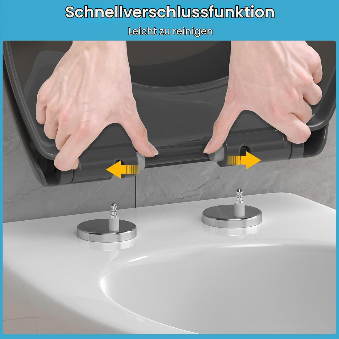 Toilettendeckel mit Absenkautomatik Oval, WC Sitz mit Rauten, Klobrille mit Schnellverschluss, Klode