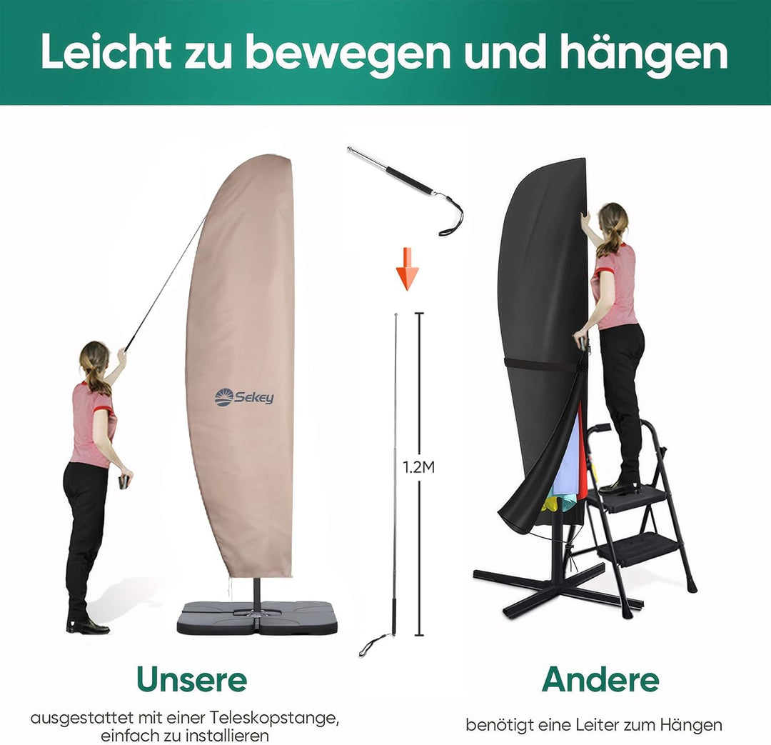 Sekey Schutzhülle für Ampelschirm mit Stab, 280×30/81/46 cm Abdeckhauben für Sonnenschirm, 100% Poly
