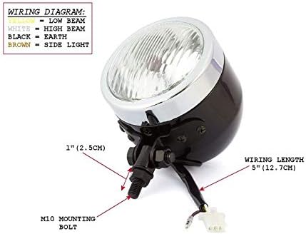 Alchemy Parts 4 1/2" Glänzend Schwarz & Chrom Scheinwerfer 12V 55W für Massgefertigt Projekt Motorra