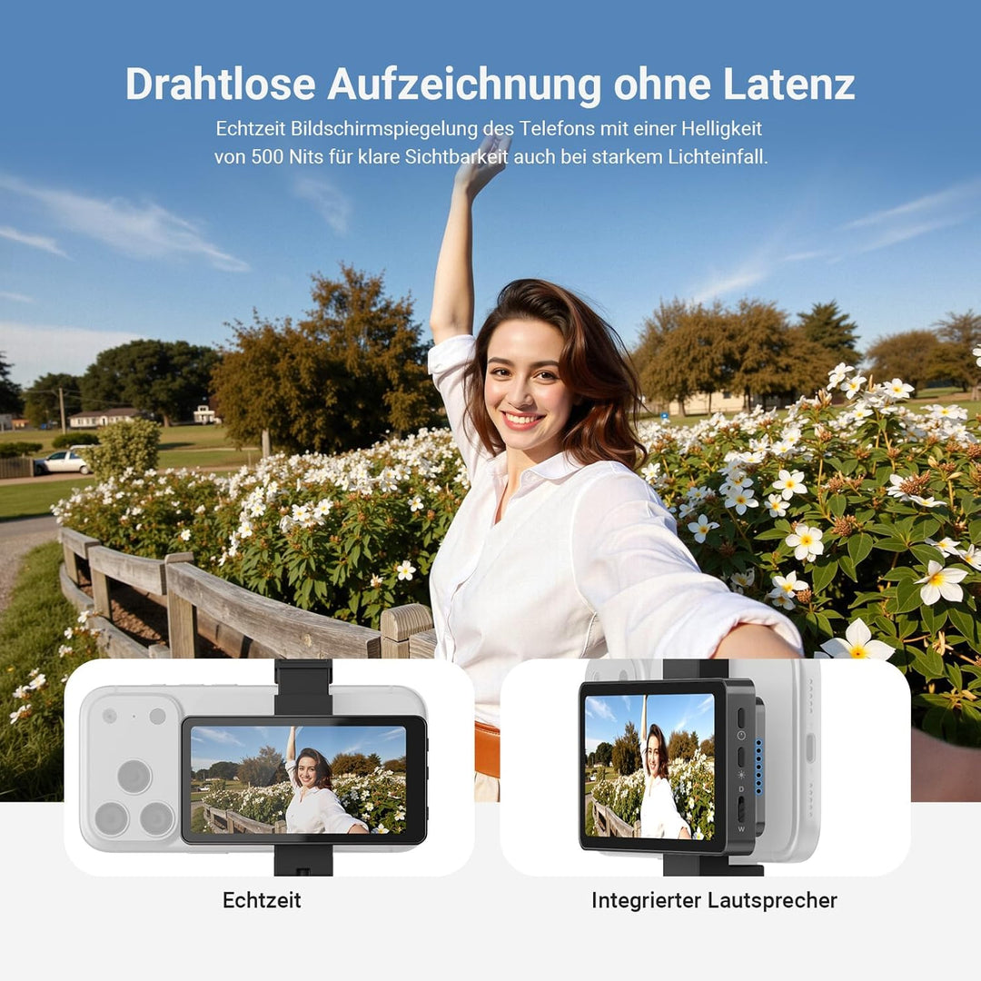 NEEWER 4" Monitor Selfie Handy Vlogging kompatibel mit iPhone, 500nit 1080x540p, kabelloser Monitor