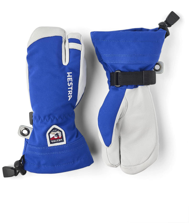 HESTRA Jungen Kid's Army Leather Heli Ski 3 Finger Handschuhe Blau/Grau 5