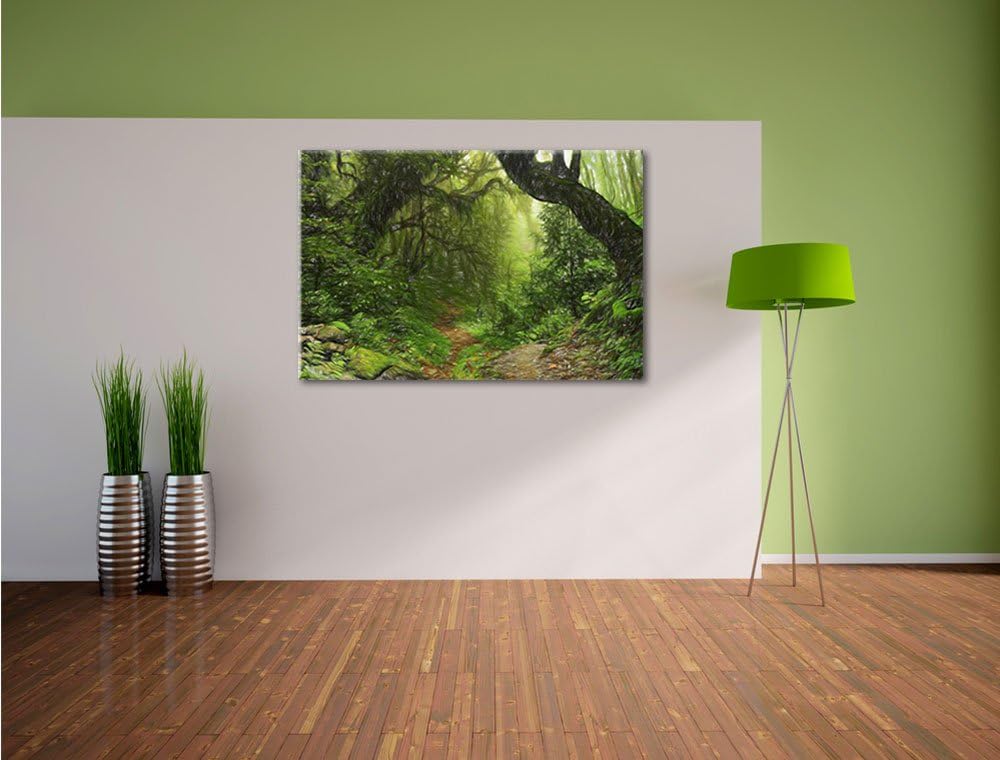 Pixxprint Mystischer Regenwald Bunstift Effekt, Format: 100x70 auf Leinwand, 100x70