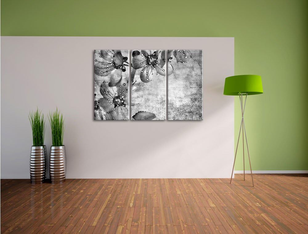 Pixxprint Monocrome, Durchsichtige Lila Blätter 3-Teiler Leinwandbild 120x80 Bild auf Leinwand