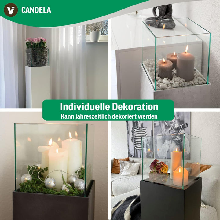 VIVANNO Windlicht-Säule Kerzenständer Deko-Laterne Candela Beton-Optik Anthrazit 80 cm hoch 25x25x80