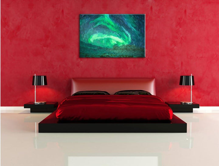 Pixxprint Nordlichter über Island Kunst als Leinwandbild/Grösse: 100x70 / Wandbild/Kunstdruck/fertig