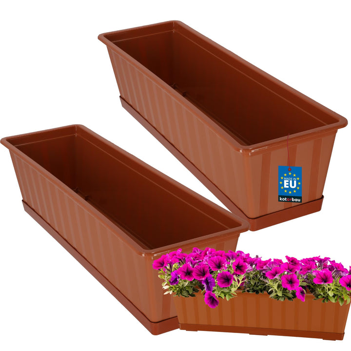 KOTARBAU® 2er Set Blumenkasten - Blumentopf für Balkon - 60 x 18 x 14 cm - Terrakotta - Balkonkasten