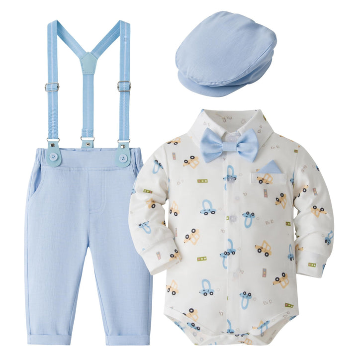 Volunboy Baby Jungen Anzug Set Bekleidung Hemd mit Fliege + Hosenträger Hosen Strampler Anzug 3-6 Mo