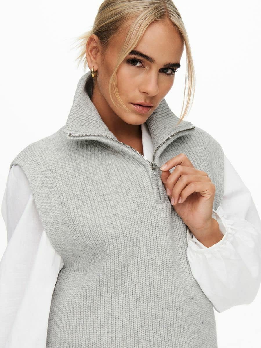 ONLY Damen Onltia Life Highneck Vest KNT Noos Pullover L Light Grey Melange, L Light Grey Melange