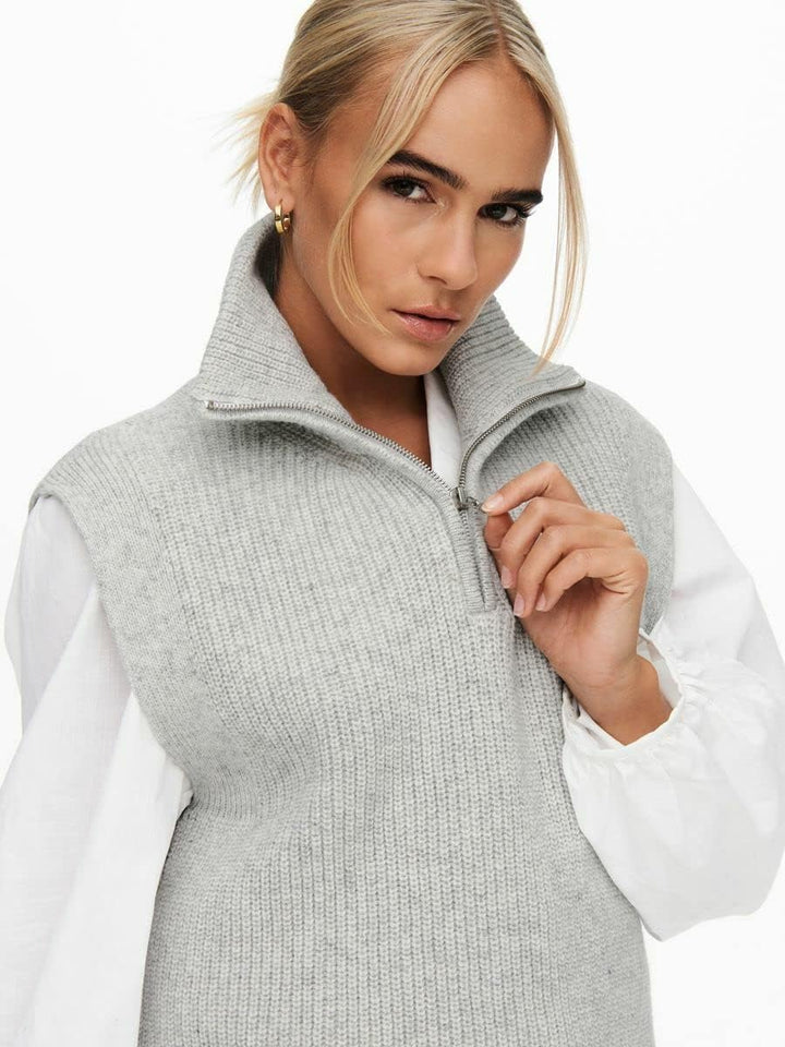 ONLY Damen Onltia Life Highneck Vest KNT Noos Pullover L Light Grey Melange, L Light Grey Melange