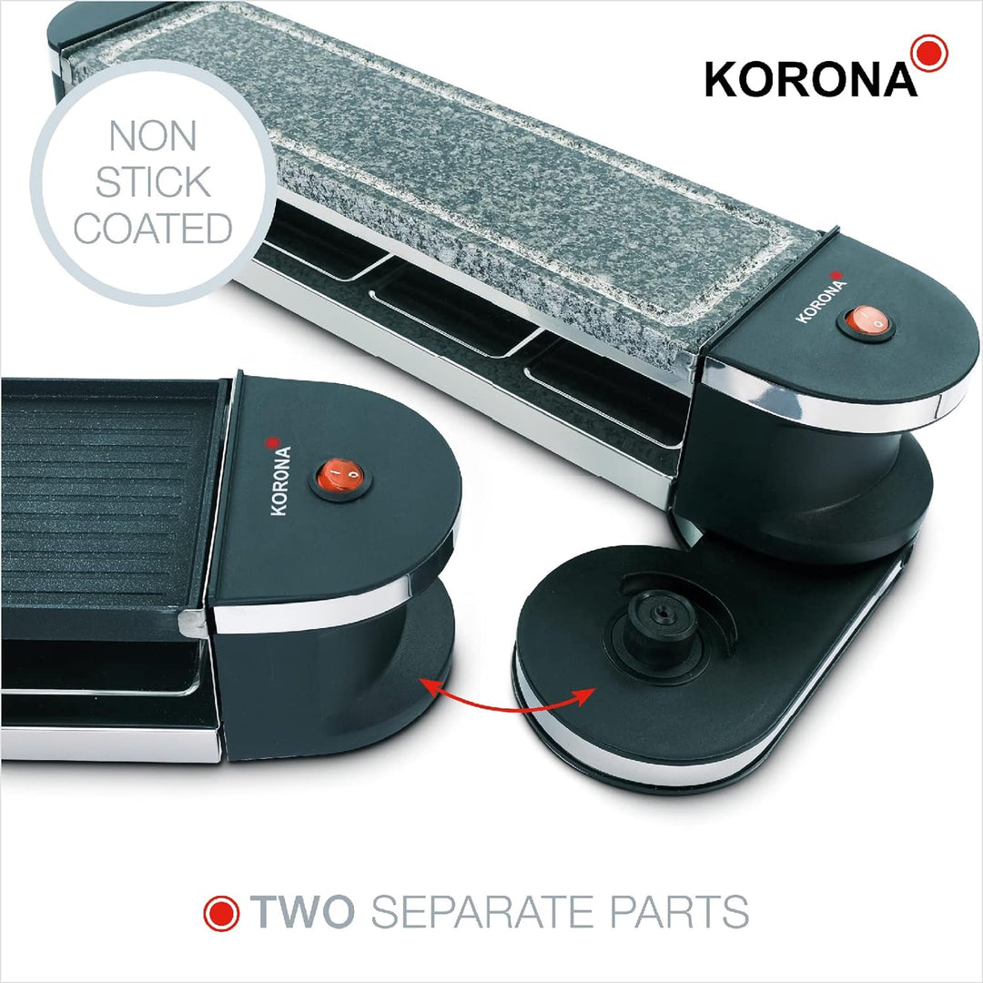 Korona 45071 Klappbares Raclette für 8 Personen | Mit 8 Pfännchen & Spateln | Naturstein- & Antihaft