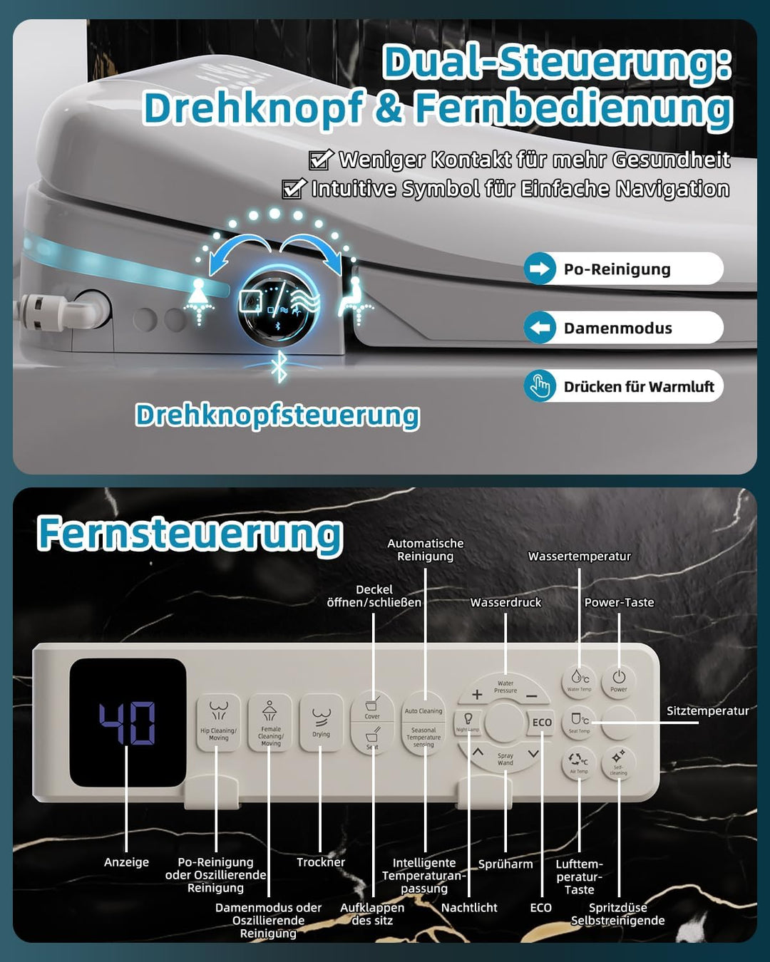 Smart WC-sitze mit Bidet Funktion, Bidet Toilettensitz mit Düse, Japanische Toilette Sitz Beheizbare