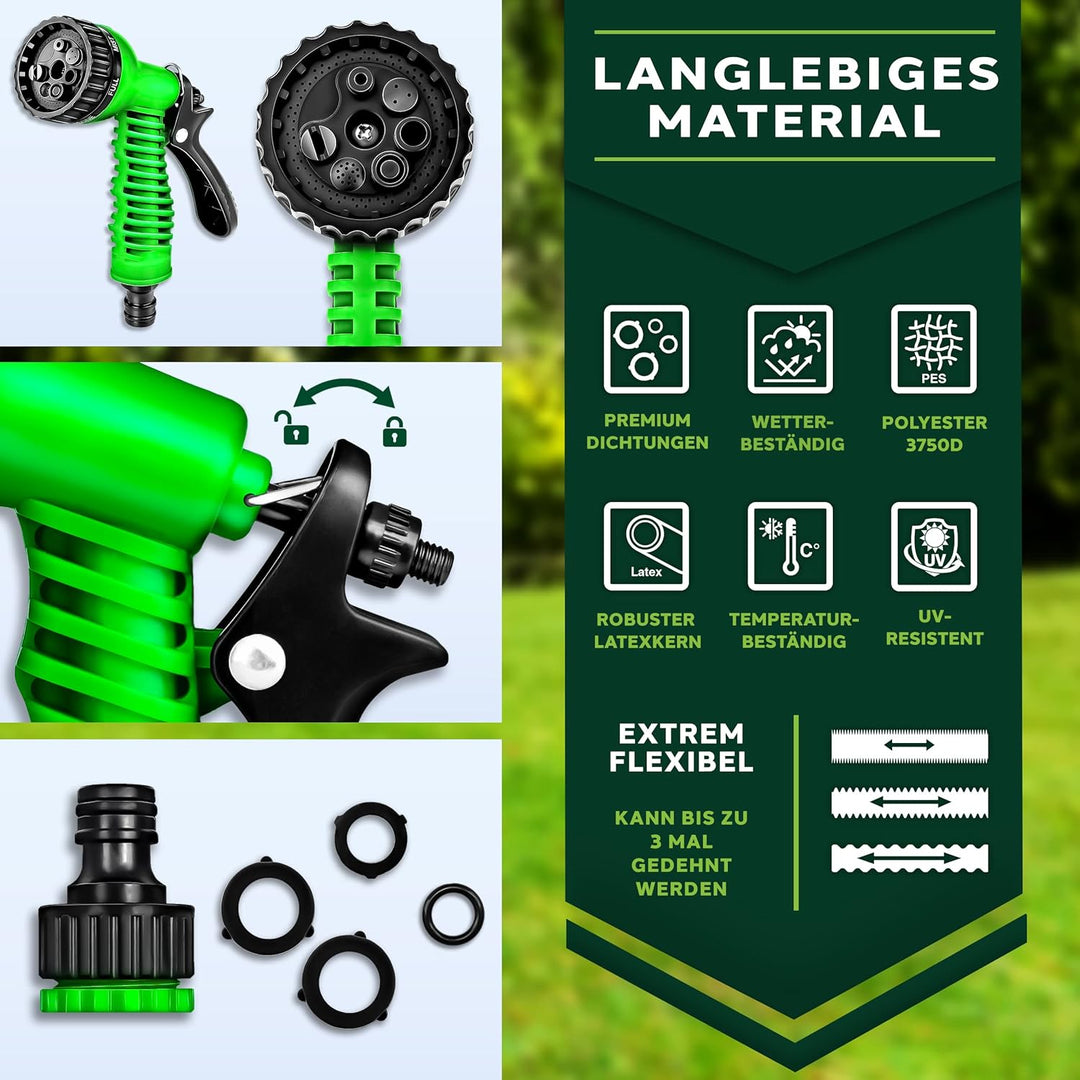 TRESKO® flexiSchlauch - Flexibler Gummi Gartenschlauch Wasserschlauch dehnbar Flexi Wonder (7,5 Mete