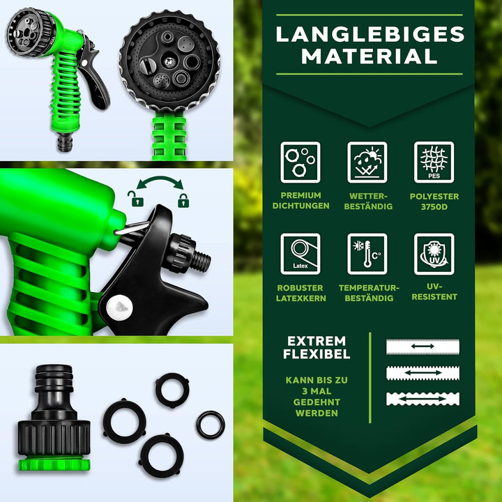 TRESKO® flexiSchlauch - Flexibler Gummi Gartenschlauch Wasserschlauch dehnbar Flexi Wonder (7,5 Mete
