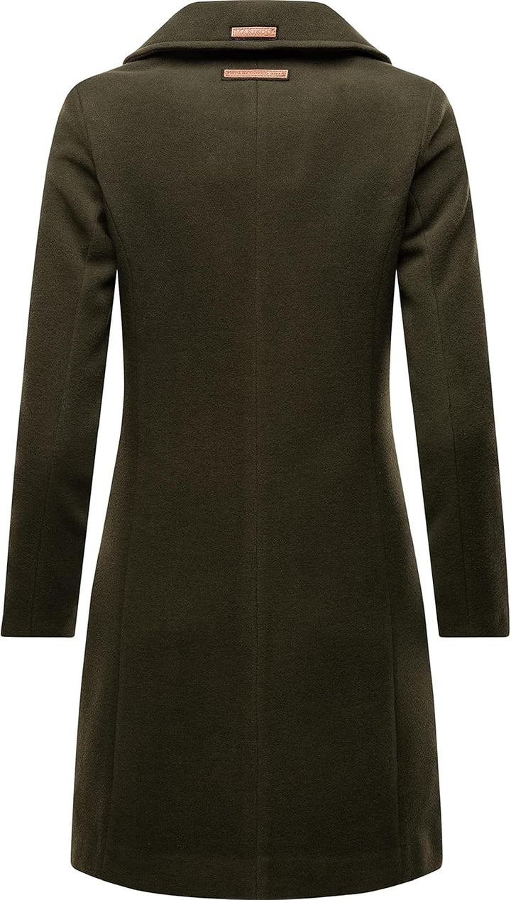 MARIKOO Damen Wollmantel Langer Trenchcoat mit Reversekragen Nanakoo XS-XXL XL Dark Green, XL Dark G