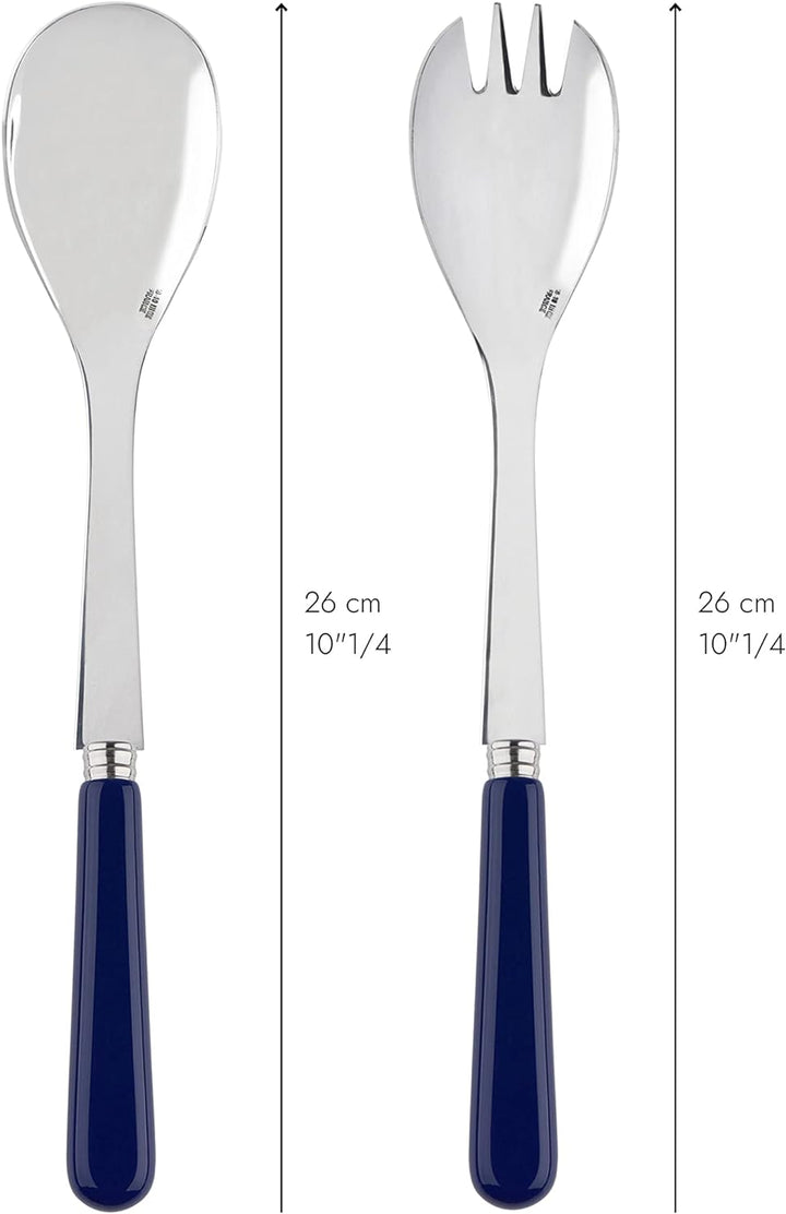 SABRE PARIS - Salatbesteck, 2-teilig 26 cm - Pop - Edelstahl &amp; Acryl - Spülmaschinenfest - Marinebla