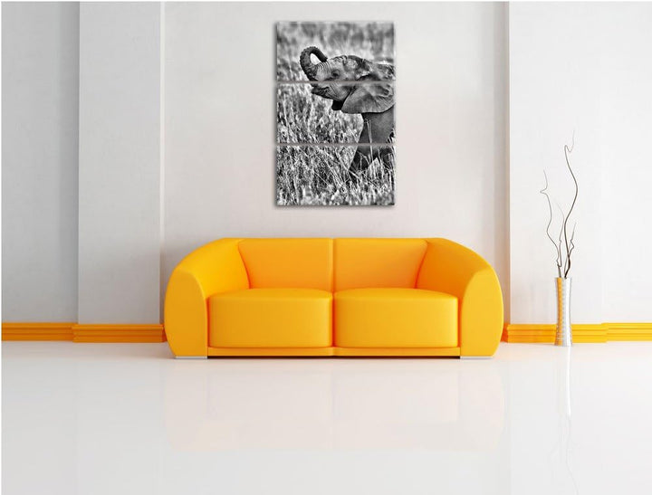 Pixxprint kleines Elefantenjunges als Leinwandbild/Grösse: 3 Teilig (120x80) cm/Wandbild/Kunstdruck/