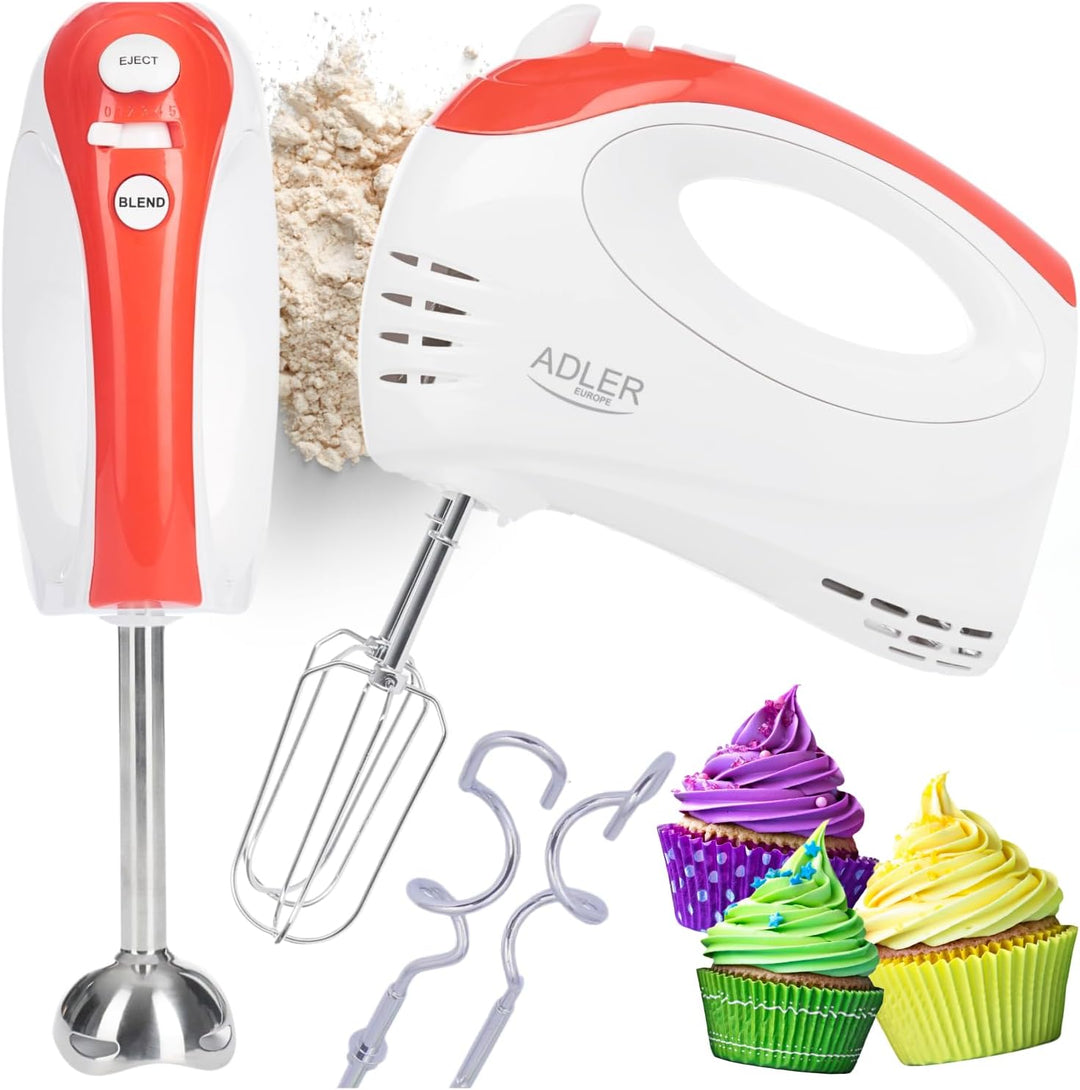 Adler AD 4212 2 in 1 Hand Mixer to mix Handrührgerät, weiss/rot
