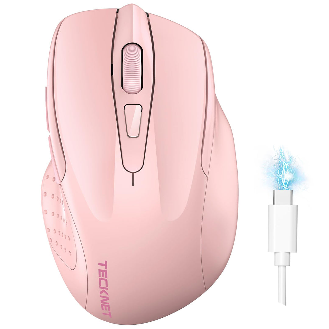 TECKNET Bluetooth Maus, Wiederaufladbare Maus Kabellos(DREI Modi: BT 5.0/3.0 + 2.4G), 4800 DPI, Ergo
