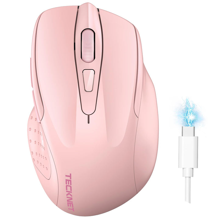TECKNET Bluetooth Maus, Wiederaufladbare Maus Kabellos(DREI Modi: BT 5.0/3.0 + 2.4G), 4800 DPI, Ergo