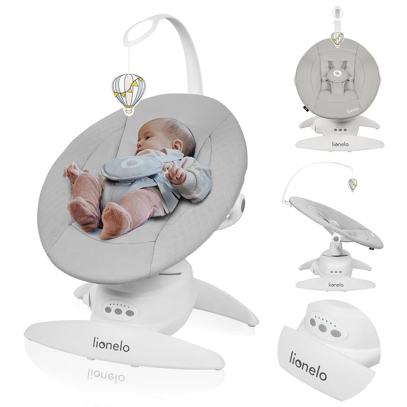 LIONELO Iris Elektrisch Babywippe 360o drehbar für Babys bis zu 9 kg Verstellbare Rückenlehne, 5 Wie