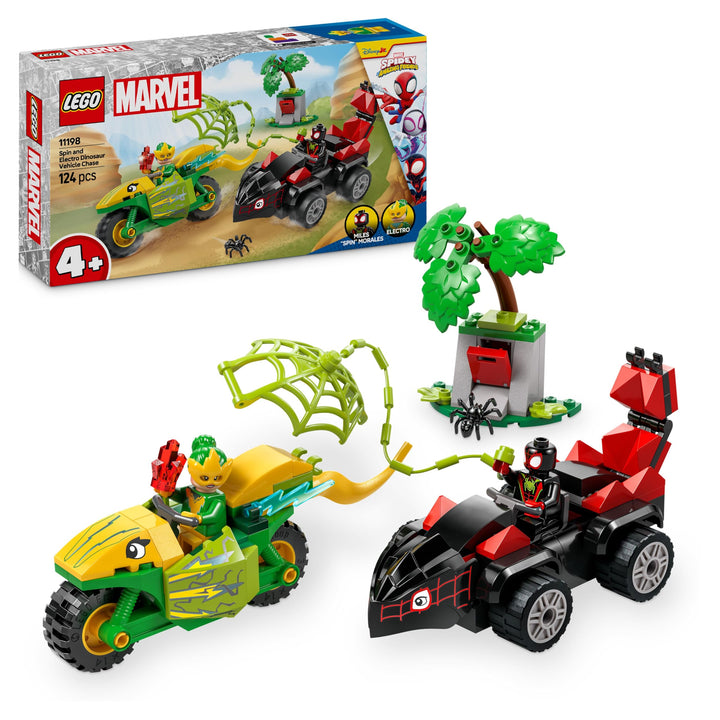 LEGO Marvel Actionspass mit Spin und Electro in ihren Dino-Flitzern, baubares Superheldenauto für Ju
