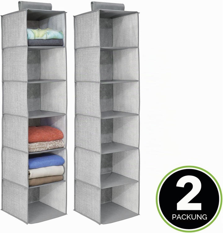 mDesign 2er-Set hängender Stoffschrank – 6 Regalfächer – idealer Hängeschrank aus Stoff für das Schl