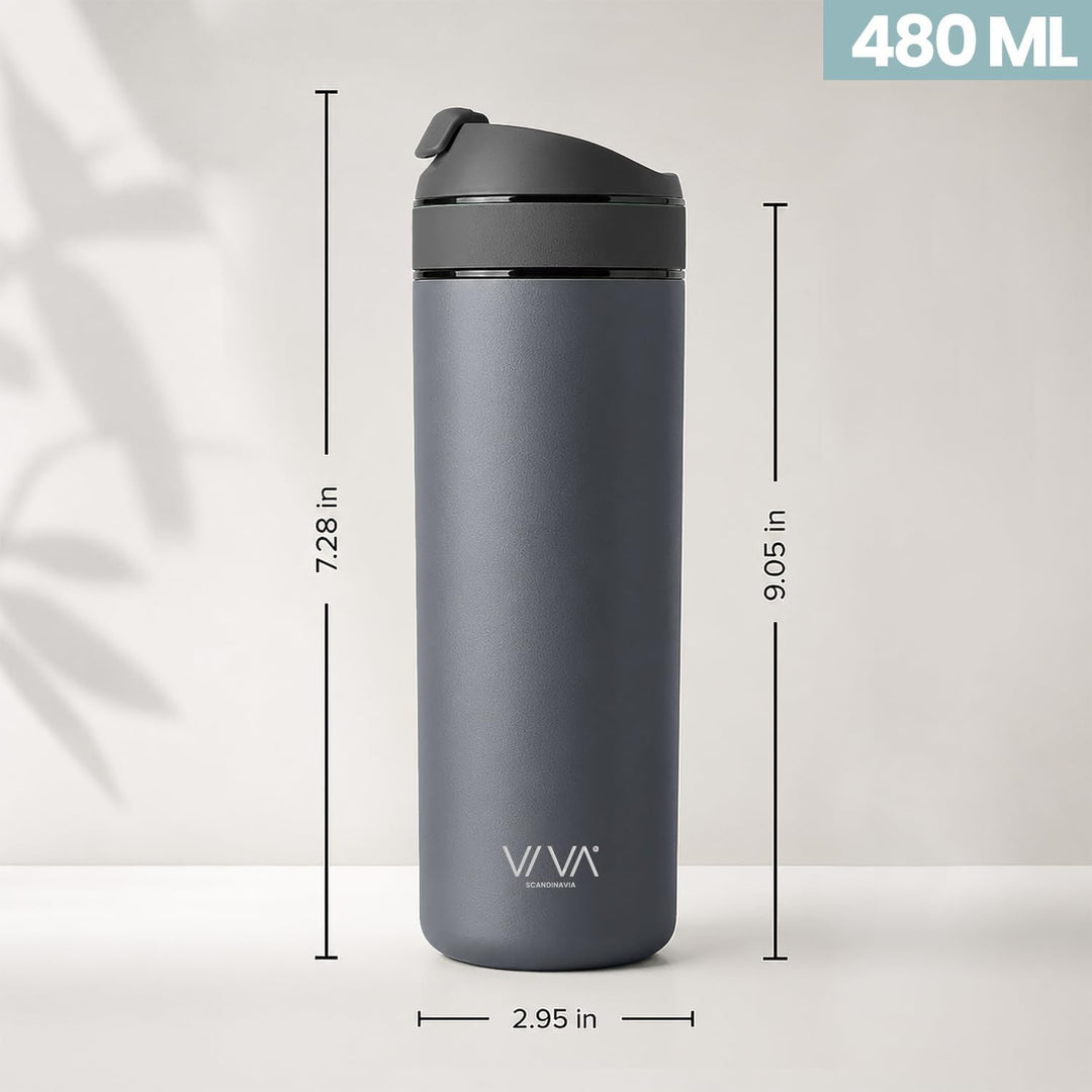 VIVA Recharge Thermobecher to go, Edelstahl, Tee-Sieb, 0,46 l, Grau | Doppelwandig isolierter Edelst