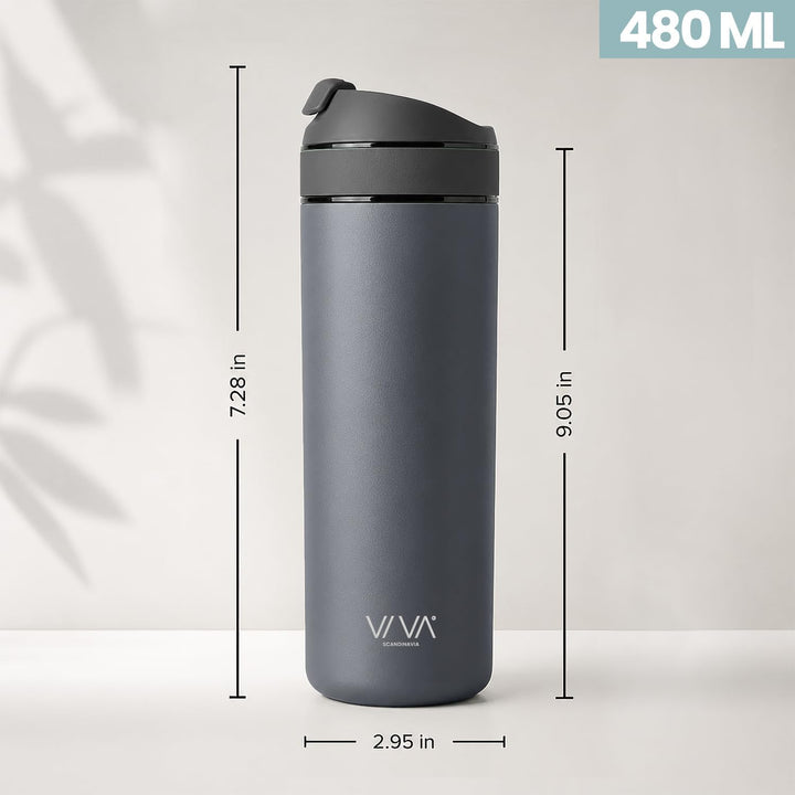 VIVA Recharge Thermobecher to go, Edelstahl, Tee-Sieb, 0,46 l, Grau | Doppelwandig isolierter Edelst