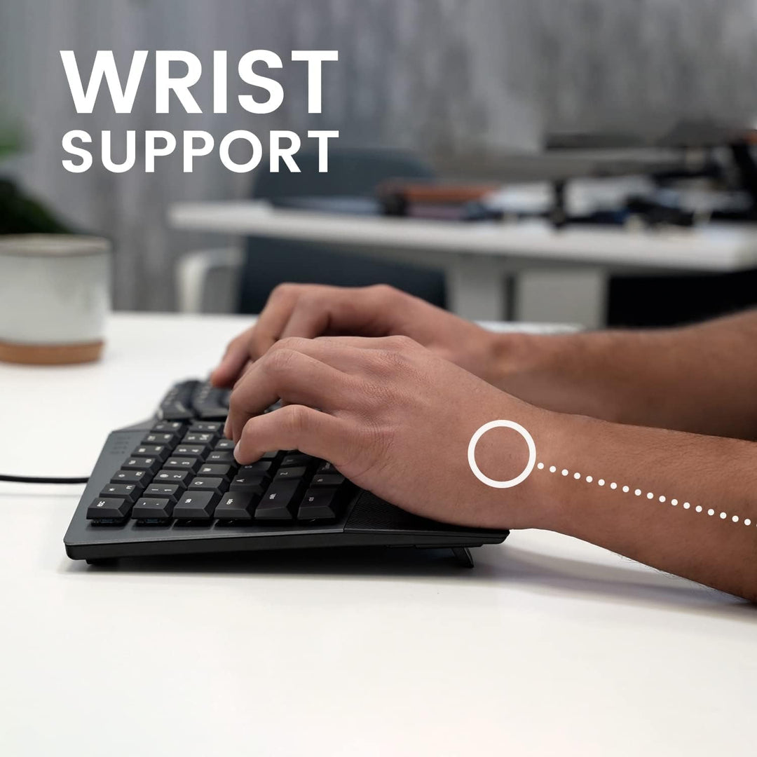 Perixx PERIBOARD535BL Kabelgebundene ergonomische mechanische Tastatur in voller Grösse – Flache Bla