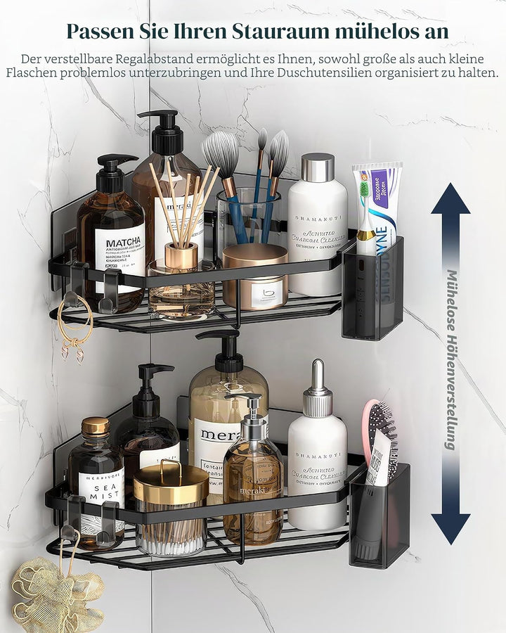 ADOV Eck-Dusch-Caddy, selbstklebender Badezimmer-Caddy mit Seifenhalter, Rostfreie Edelstahl-Duschre