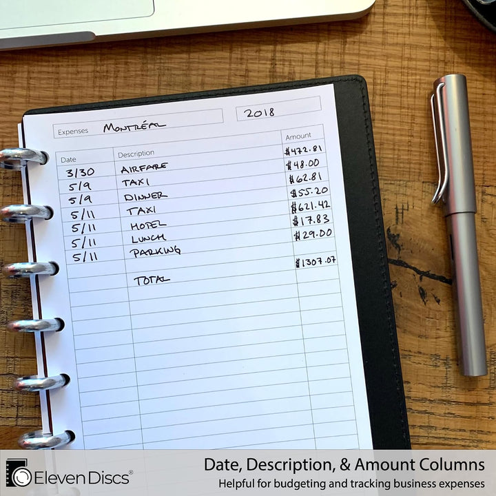 Eleven Discs Discbound Paper, Junior Size Expense Log-Blätter – Premium 120 g/m² schwere Notizbuch-
