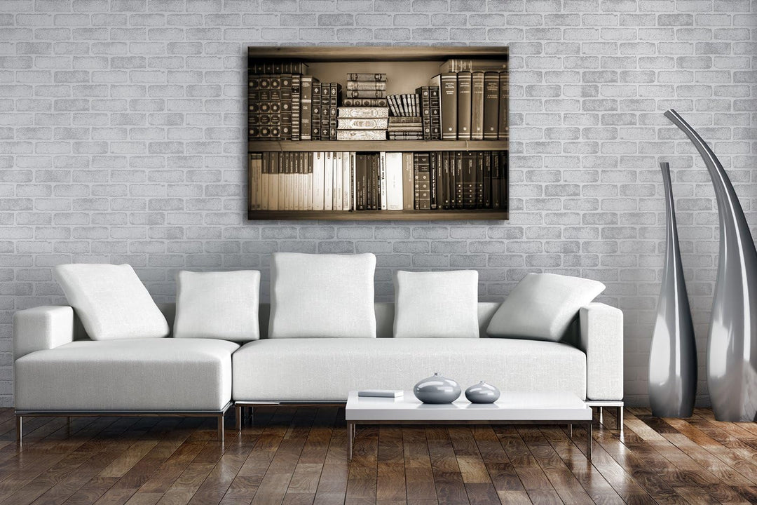 deyoli Klassisches Bücherregal Format: 80x60 Effekt: Sepia als Leinwandbild, Motiv fertig gerahmt au