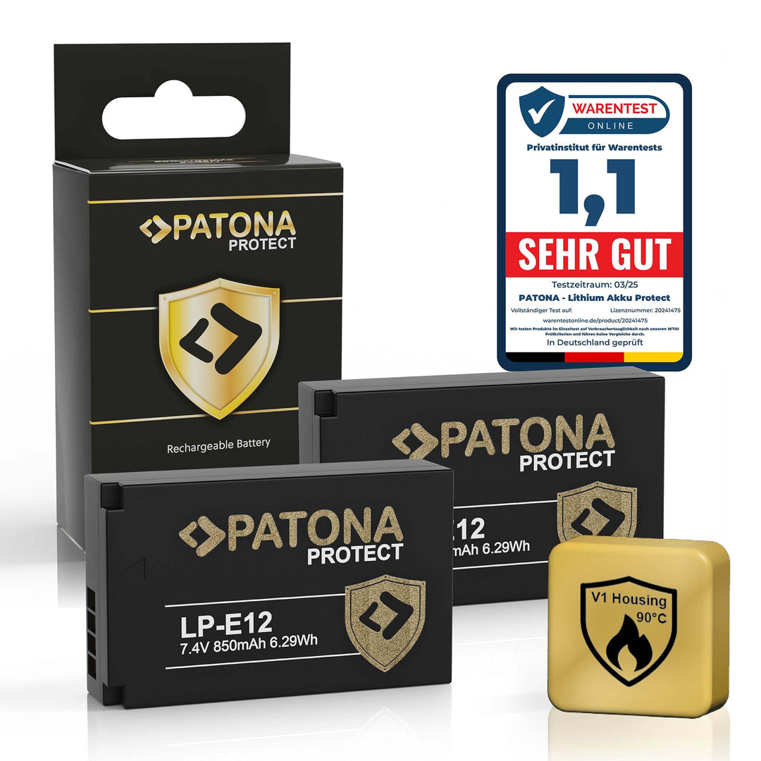 PATONA 2X Protect Akku Ersatz für Canon LP-E12 LPE12 Battery Pack 850mAh | Ersatzakku mit NTC-Sensor